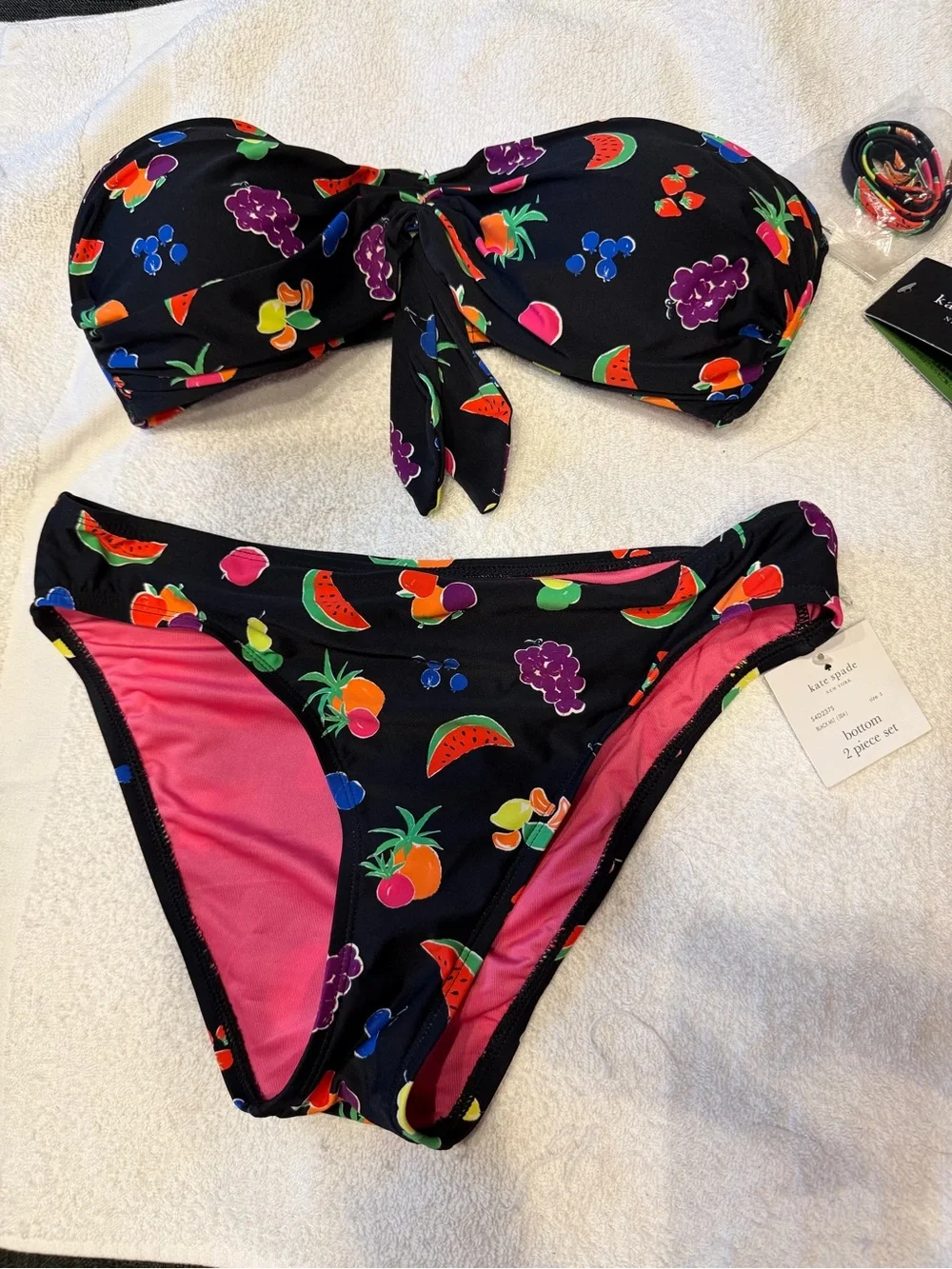 Kate Spade Black Fruit Print Bandeau Bikini Size S ~ NWT